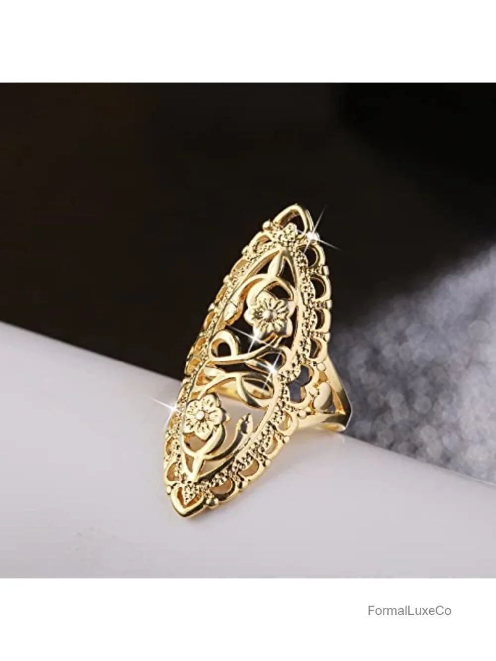 Women's Boho Full Finger Wide Band Statement Ring Gold Plated